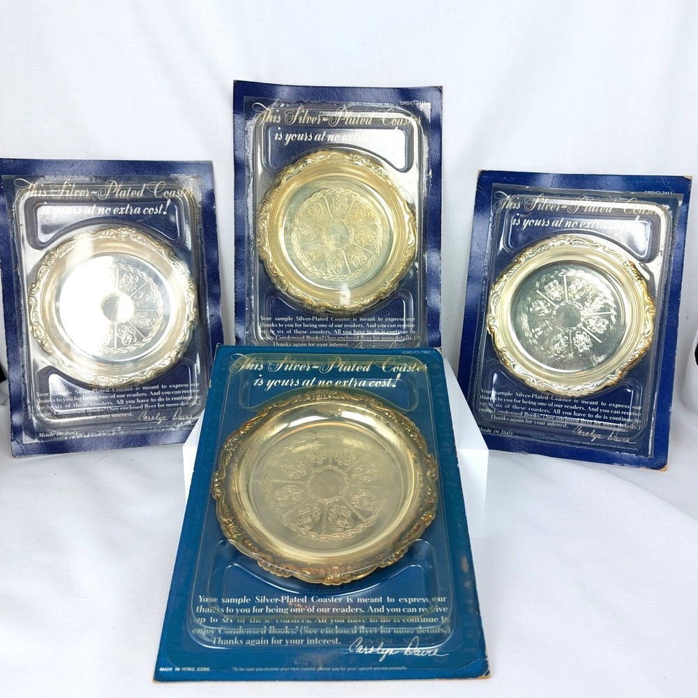 4 Vintage Silver Plated Promo Coaster 3-88' 1-89' Readers Digest Italy New Old‎